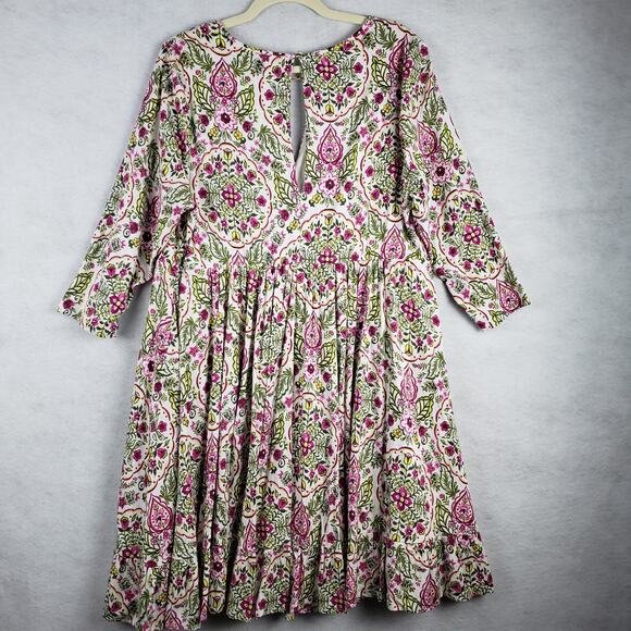 Torrid Women's 1X Keyhole Challis Skater Dress Pink Green Micto Floral New - Picture 9 of 11